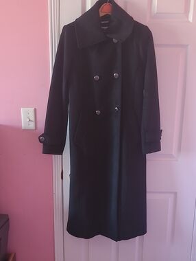 Karl Lagerfeld Black Double-Breasted Long Trench Coat